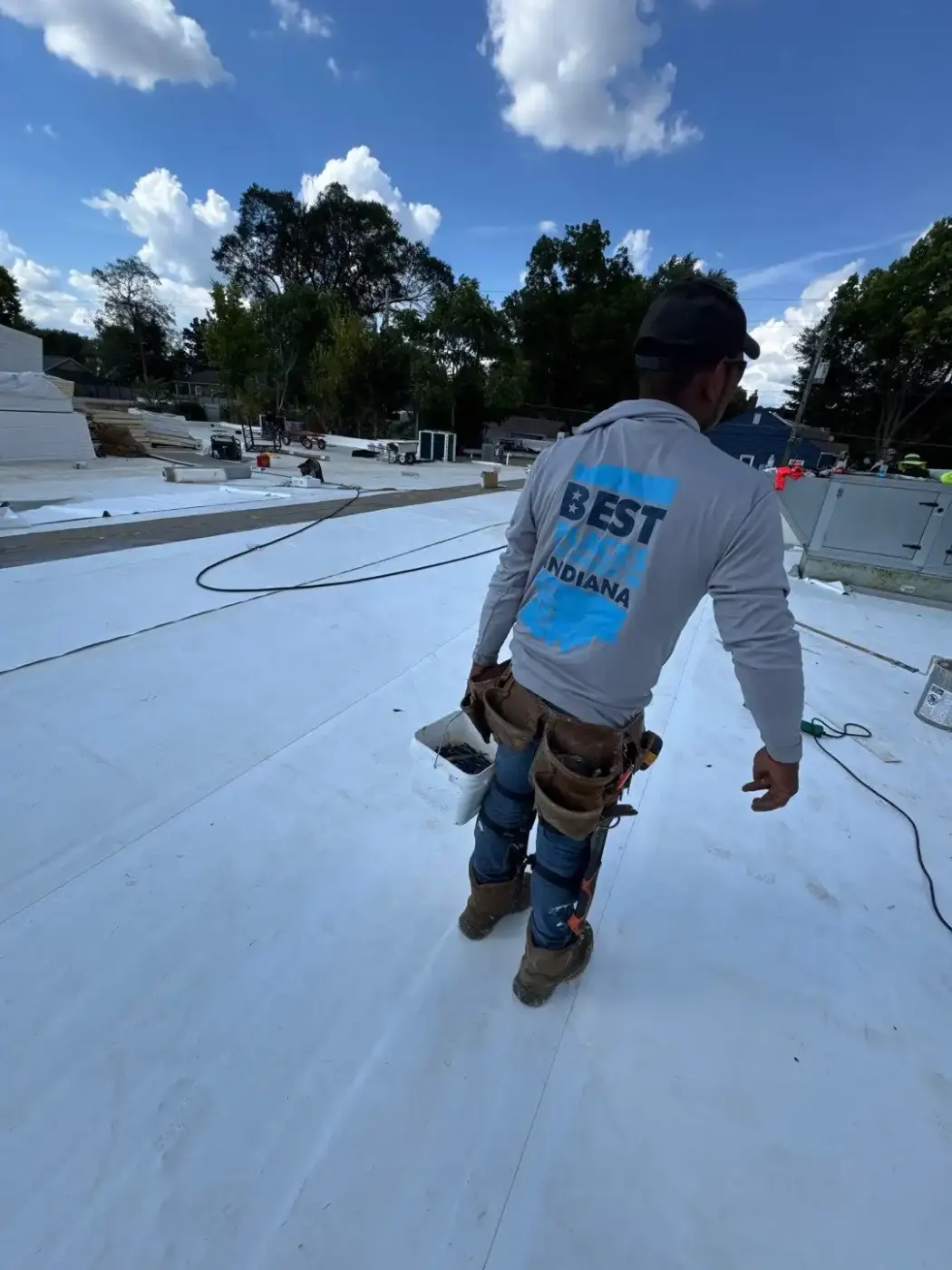 Tarping and dry-in on a Fairland commercial roof